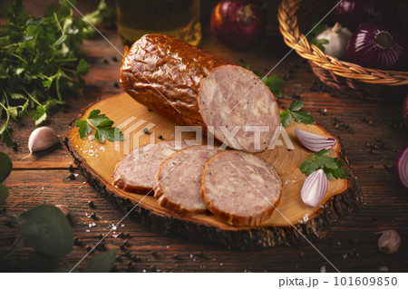 Salami sausage slices Salami sausage slices 101609850