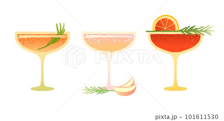 Refreshing orange cocktail set. Flat vector gradient illustration with texture 101611530