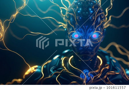 Future Mind Human and Artificial Intelligence Merge. oncept of man of the future associated with artificial intelligence Generative ai. 101611557