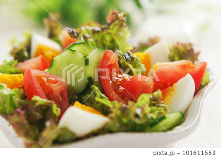 ゆで卵と彩り野菜サラダ ゆで卵と彩り野菜サラダ 101611683