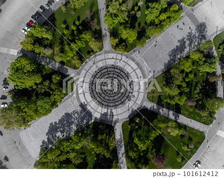 Freedom Square fountain greenery circle aerial 101612412
