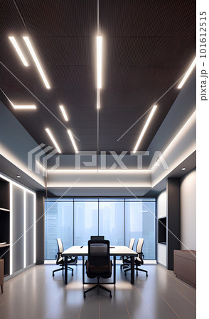 An office with a window that overlooks a bustling city skyline. Generative AI 101612515