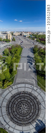 Freedom Square fountain circle, spring aerial 101612863