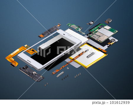 Explode view of modern smartphone Explode view of modern smartphone 101612939