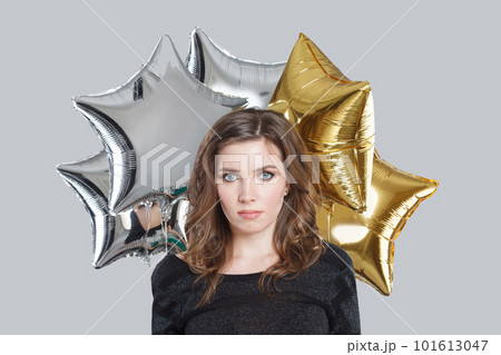 Nice woman with balloon, holiday party celebration concept Nice woman with balloon, holiday party celebration concept 101613047
