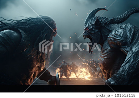Epic battle between two powerful characters. A...のイラスト素材 [101613119