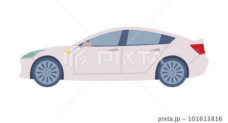 White Sedan or Saloon as Passenger Car and Urban Transport Vector Illustration 101613816