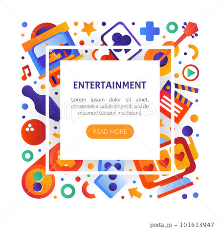 Game and Entertainment Object Web Design with Gamepad, Arcade and Cards Vector Template 101613947
