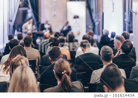 Round table discussion at business convention and Presentation. Audience at the conference hall. Business and entrepreneurship symposium. 101614434