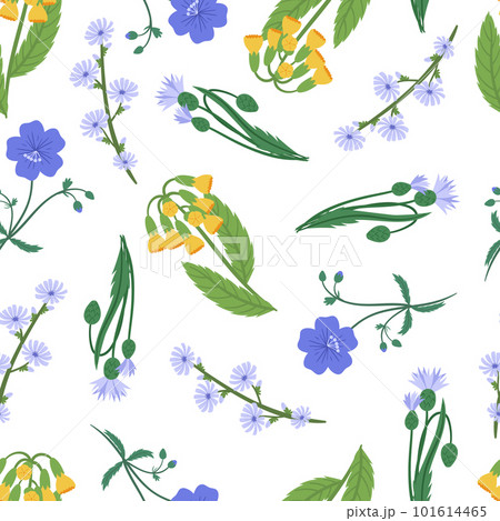 Seamless Pattern In Vibrant Colors Of The Wildflowers. Decorative Repeated Background Evoke A Sense Of Joy And Happiness Seamless Pattern In Vibrant Colors Of The Wildflowers. Decorative Repeated Background Evoke A Sense Of Joy And Happiness 101614465