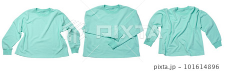 Light green knitted pullover on a white isolated background, comfortable wear 101614896
