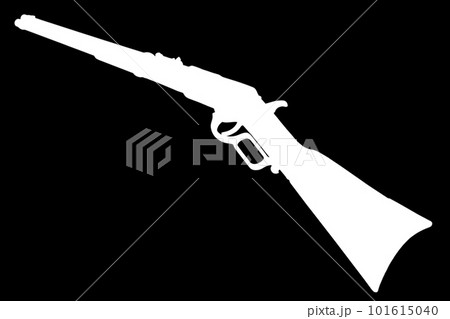 Old west period .44-40 Winchester lever-action repeating rifle M1866 white silhouette on black background Old west period .44-40 Winchester lever-action repeating rifle M1866 white silhouette on black background 101615040