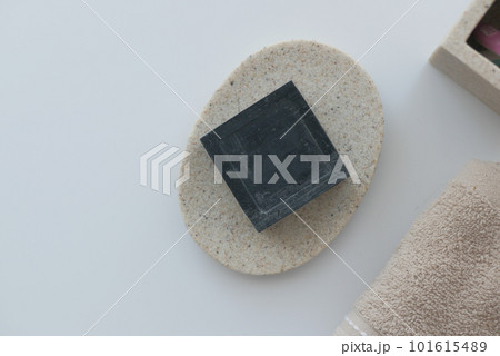 Homemade natural soap bar on black background  101615489