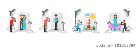 Man Photographer with Camera Taking Photo of People Vector Illustration Set Man Photographer with Camera Taking Photo of People Vector Illustration Set 101615784