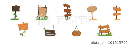 Wooden Signs and Billboards as Rustic Advertisement and Notice Vector Set Wooden Signs and Billboards as Rustic Advertisement and Notice Vector Set 101615792