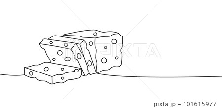 Brick cheese one line continuous drawing. Cheese products continuous one line illustration. Vector minimalist linear illustration. 101615977