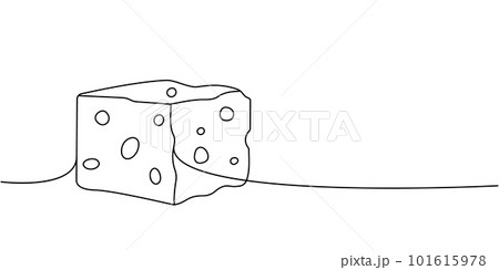 Brick cheese one line continuous drawing. Cheese products continuous one line illustration. Vector minimalist linear illustration 101615978