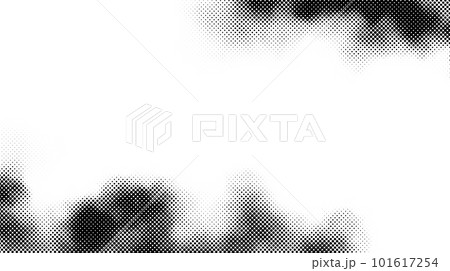 Halftone smoke frame texture. Black and white dotted fog or smog background. Comic pop art style design element for banners, collages, posters. Monochrome grunge wallpaper. Vector Halftone smoke frame texture. Black and white dotted fog or smog background. Comic pop art style design element for banners, collages, posters. Monochrome grunge wallpaper. Vector 101617254