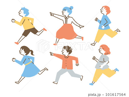 走って遊んでいる子どもたち_セット_色 101617564