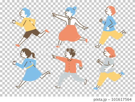 走って遊んでいる子どもたち_セット_色 101617564