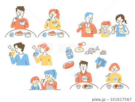 食事をしている人たち_セット_色 食事をしている人たち_セット_色 101617567