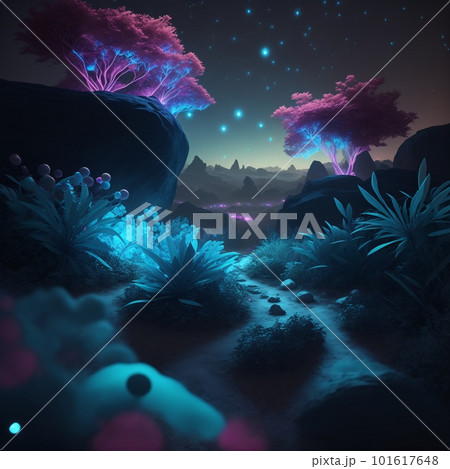 Mesmerizing Bioluminescent Night Scene -...のイラスト素材 [101617648] - PIXTA