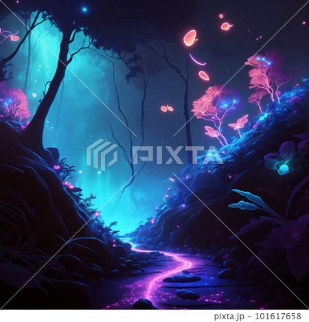 Mesmerizing Bioluminescent Night Scene -...のイラスト素材 [101617658] - PIXTA