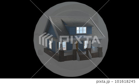 3d model of a 2-storey cottage under a dome on a black background. 3d model of a 2-storey cottage under a dome on a black background. 101618245