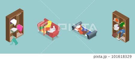 3D Isometric Flat Vector Set of Scattered and Messy Clothes 101618329