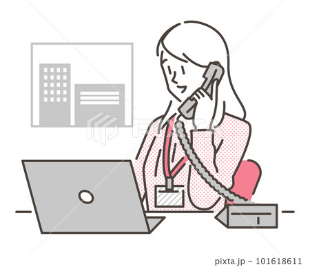 オフィスで仕事しながら電話応対する女性ビジネスマン【人物ベクターイラスト素材】 101618611