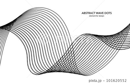 Abstract wave dotted element for design. Stylized line with dot on art background. Waves range with lines dots. Digital frequency track equalizer. Curved smooth wavy string. Vector illustration. 101620552