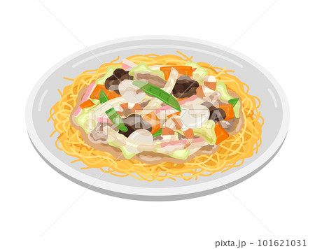 皿に盛り付けられた、皿うどんのイラスト 101621031