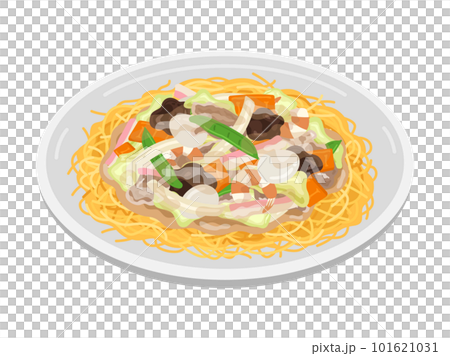 皿に盛り付けられた、皿うどんのイラスト 101621031