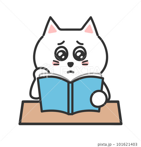 読書をしてうるうるするネコ　イラスト 101621403