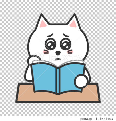 読書をしてうるうるするネコ　イラスト 101621403