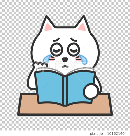 読書をして泣くネコ　イラスト 101621404