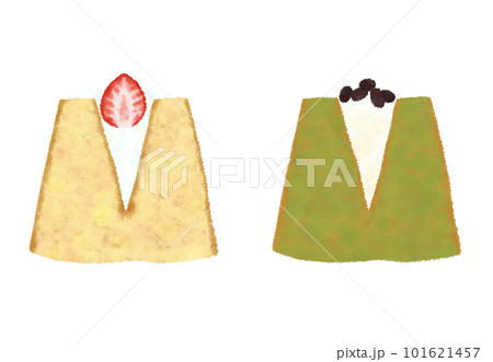 苺と抹茶のシフォンサンドの手描きイラストセット 101621457