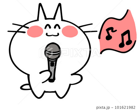カラオケをしている美声のにゃんこイラスト素材 101621982