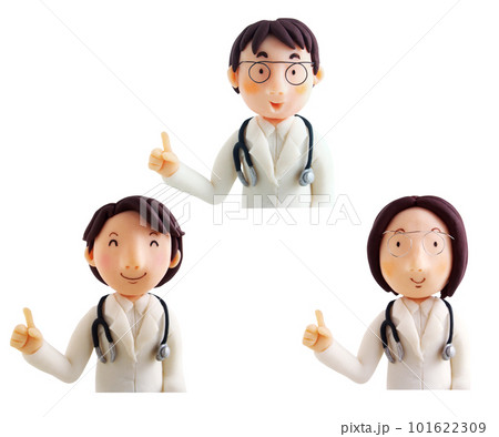 人差し指を立てて説明している医者の上半身男女(粘土立体イラスト) 人差し指を立てて説明している医者の上半身男女(粘土立体イラスト) 101622309