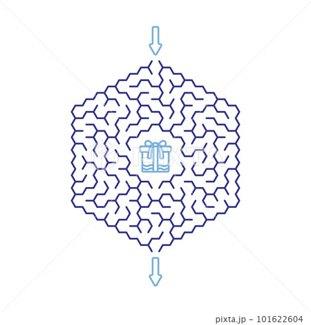 Children game. Honeycomb maze, labyrinth with different difficulty levels and gift box tied with a bow with a surprise prize inside. Puzzles and games. Vector Children game. Honeycomb maze, labyrinth with different difficulty levels and gift box tied with a bow with a surprise prize inside. Puzzles and games. Vector 101622604