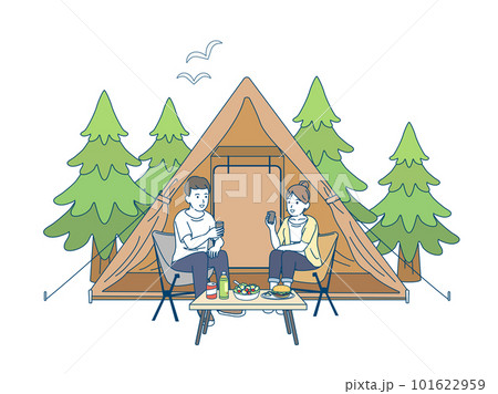 キャンプをするカップルのイラスト 101622959