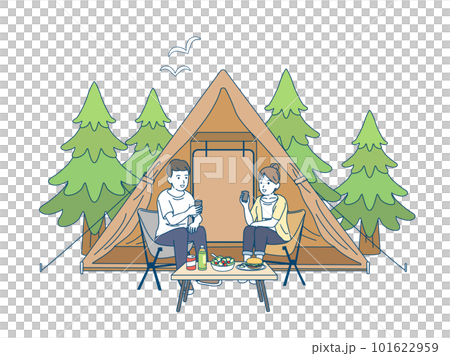 キャンプをするカップルのイラスト 101622959