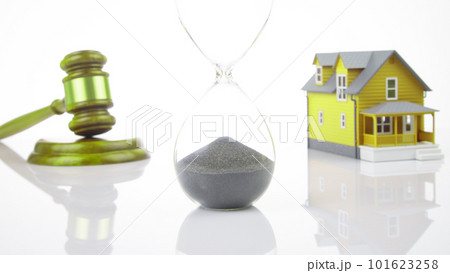 court and auction gavel on the background of a house model. court and auction gavel on the background of a house model. 101623258
