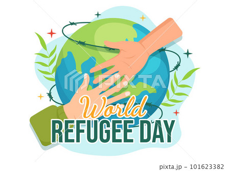 World Refugee Day on 20 June Vector Illustration with Immigration Family and Their Kids Walking Seek Home in Flat Hand Drawn Wire Fence Templates 101623382