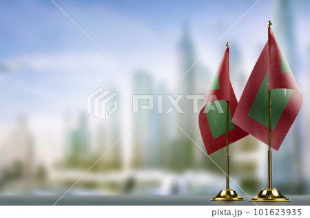 Small flags of the Maldives on an abstract blurry background Small flags of the Maldives on an abstract blurry background 101623935