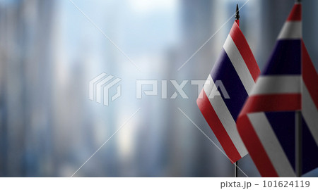 Small flags of the Thailand on an abstract blurry background Small flags of the Thailand on an abstract blurry background 101624119