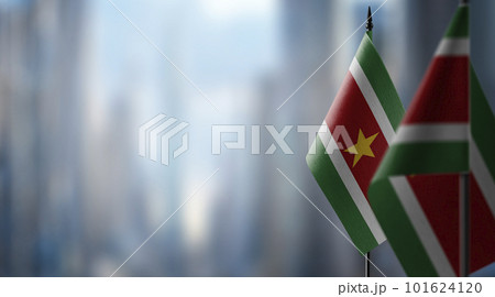 Small flags of the Suriname on an abstract blurry background Small flags of the Suriname on an abstract blurry background 101624120