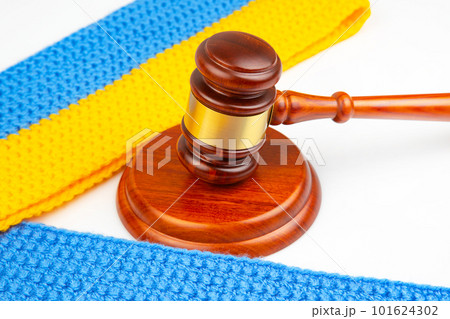 gavel of justice on the background of the Ukrainian flag 101624302