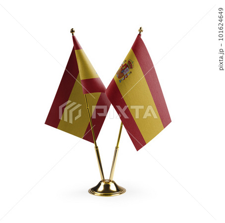 Small national flags of the Spain on a white background 101624649