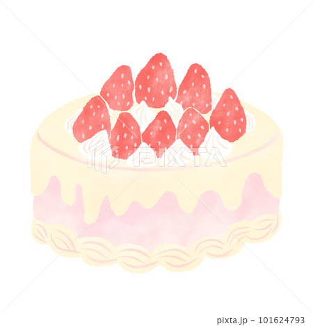 イチゴのホールケーキ,ショートケーキ 誕生日やお祝い シンプルでかわいい手描きの水彩イラスト 101624793